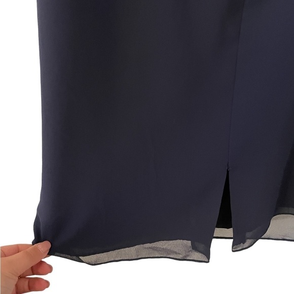 BILL Levkoff Navy Blue Chiffon Bridesmaid Dress size 12 - Picture 6 of 7